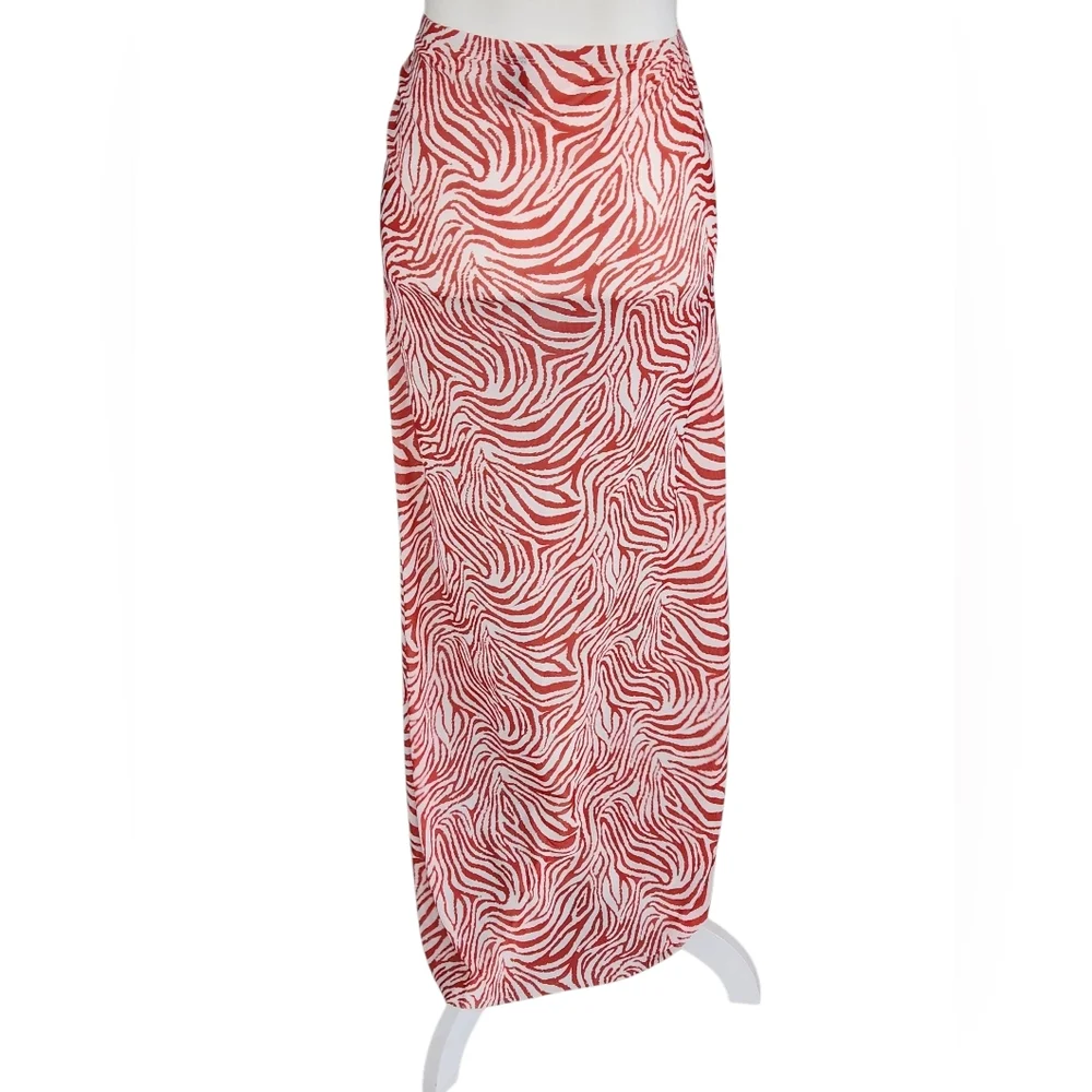 Kendall & Kylie Red and White Zebra-Print Swim Sarong with Ring Detail